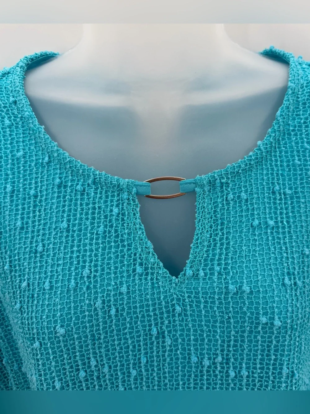 Alfred Dunner Top Women’s PM PETITE MEDIUM Turquoise 3/4 Slv Sharkbite Hem - Picture 3 of 11